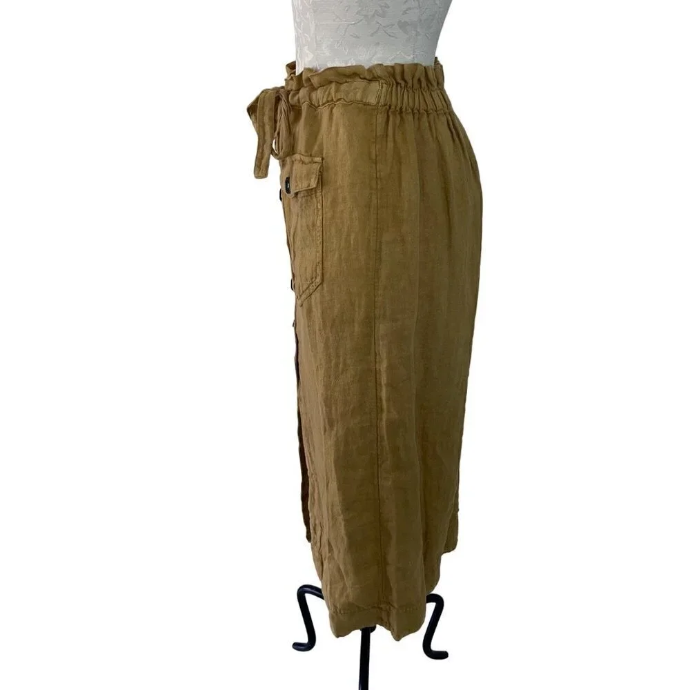 Free People Womens Skirt Size XS Brown Straight To The Point Midi Pure Linen